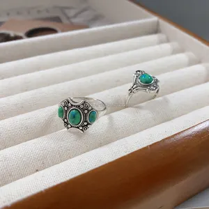 Plata de Ley 925 oxidada de fábrica con anillo antiguo turquesa disponible joyería de moda de piedras preciosas para mujeres y hombres
