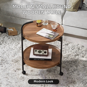 <b>Small</b> Modern Wooden Coffee <b>Table</b> <b>Round</b> Pedestal for Bedroom and Living Room Furniture - Product Image 2