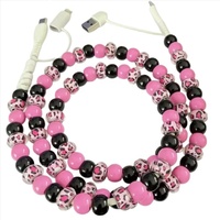 Cordon de charge pour téléphone en perles de poudre nacrée, chargeur rapide scintillant rose pailleté