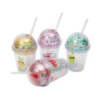 Mini-gobelet fantaisie 12oz, mignon, pour enfants, avec paille intégrée, en plastique de qualité alimentaire, cadeau pour enfants