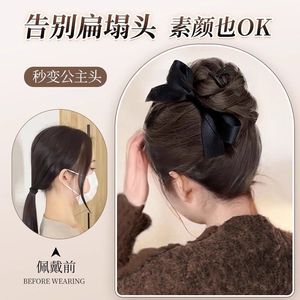 Peluca de cola de caballo para chicas de secundaria con lazo y pinza para el cabello, trenza autoenrollable, elegante peluca de moño para cualquier forma de rostro - Product Image 2