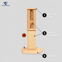Multifunktionaler Katzen-Kratzbaum mit Sisalsäulen und Federspielzeug Holz-Kletterturm für Hauskatzen