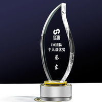 Trophée en verre cristal transparent poli personnalisé avec base en bois, gravure laser, option cadeau d'affaires