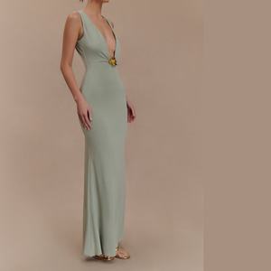 Robe de soirée sans manches pour femmes, style tendance, col en V, robe de bal, robe longue sexy pour femmes - Product Image 2