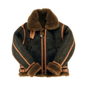 <b>Men</b> Winter B3 Real Sheepskin Shearling Pilot Flying Distressed <b>Leather</b> Flight Aviator Pilot Warm Filling Fur <b>Leather</b> Coat <b>Jacket</b> - Product Image 1