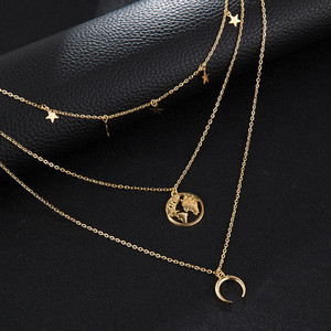 Collares de Moda <span class=keywords><strong>con</strong></span> Colgante de <span class=keywords><strong>Mapa</strong></span> de Estrellas y Luna, Cadenas de Clavícula Multicapa para Mujer, Joyería - Product Image 6