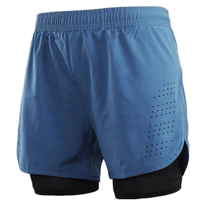 Shorts de course décontractés pour hommes en toile double couche noire, séchage rapide, pour fitness et entraînement, taille élastique, très demandés - Product Image 1