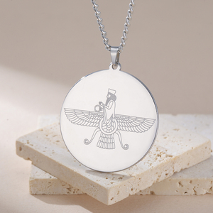 Myshape Vintage Collier Farvahar en acier inoxydable Pendentif zoroastrien Ahura Mazda Bijoux religieux avec chaîne à maillons pour les fêtes - Product Image 6