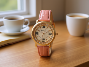 Reloj de mujer con correa de cuero, moderno, cómodo, tono oro rosa, números romanos - Product Image 2