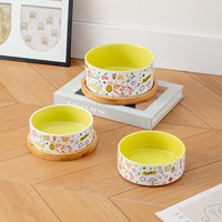 Bol pour chat et chien en céramique bicolore NicePets |   Bol anti-renversement pour nourriture et eau, couleur bonbon |   Joli bol pour animaux de compagnie avec plateau, motif doodle