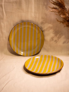 Tribal Culture Handmade High-Fired Stoneware Ceramic <b>Yellow</b> Stripe Side Plate Crackle Finish Oven <b>Microwave</b> Safe Durable Elegant - Product Image 3