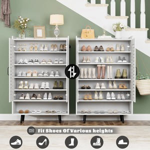 Organisateur de rangement à chaussures en bois blanc moderne, armoire à chaussures à 7 niveaux avec étagères réglables, grande capacité pour entrée, couloir, salon - Product Image 5