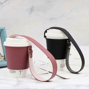 Porte-gobelets pliable à trois couches en cuir PU réutilisable avec sangle de transport, porte-boissons portable pour café froid/chaud, eau, utilisation en cuisine - Product Image 4