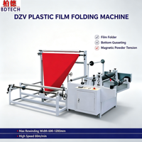 Machine de pliage et de rembobinage de film plastique à fonction de soufflet inférieur pour la fabrication de sacs de vêtements et de sacs à pain, à fonctionnement stable