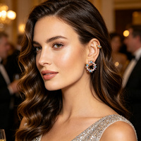 Anting-anting Cuff Telinga Perak Sterling S925 Lapis Emas dengan Kristal Marquise Bulat, Zirkon Warna-warni, Fashion Wanita, Perak 925