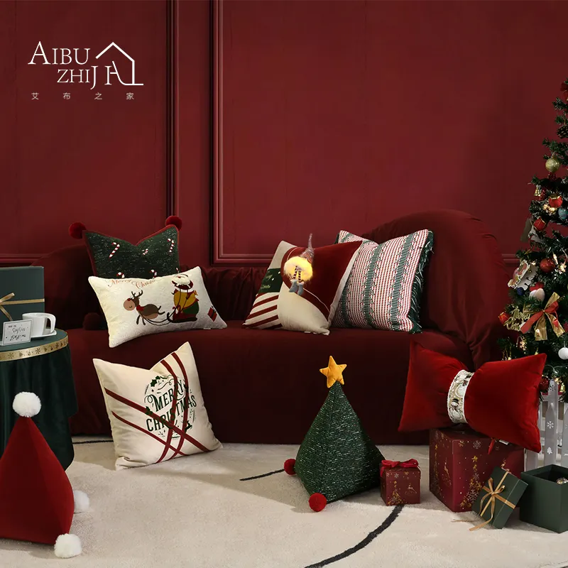 AIBUZHIJIA Embroidery Christmas Pillowcase Winter Holiday Indoor Decorative Home Cushion Cover Pillow Covers