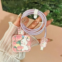 Funda de silicona para cargador de Apple, funda protectora de cabeza, bobinadora de línea de Cable de corazón de dibujos animados bonitos para iPhone, adaptador de corriente, cubierta de 18/20W