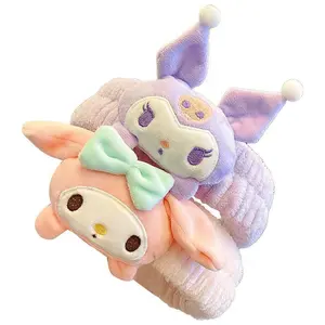 Sanrio Koraal Fleece Zacht Elastische Haarbanden Cinnamoroll Kuromi Spa Bad Douche Make-Up Wassen Gezicht Haarband Meisjes Haaraccessoires