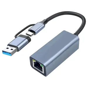Aluminum 2 In 1 USB-A Type-C Adapter 10/100/1000Mbps USB3.0 USB 3.1 Type-C To RJ45 Gigabit Ethernet Lan Network Card Adapter