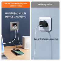 Panneau de charge de téléphone encastré de type 86 de haute qualité avec câble rétractable, port USB C de charge rapide 20W pour installation murale