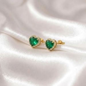 <b>Emerald</b> CZ Heart <b>Stud</b> <b>Earrings</b> In Gold Finish With Green Gemstone Design 925 Sterling Silver Or 18K Gold Filled Minimalist Gift - Product Image 3