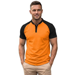Men's Slim Fit Raglan Sleeve Stand Collar T-<b>Shirt</b> Solid Color Blocked Casual Knitted Short Sleeve Teal Black - Product Image 5