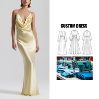 Service OEM Robe de soirée maxi longue en satin à bretelles spaghetti, col en V, col châle, à lacets, style sirène, pour soirée