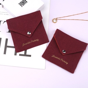 Custom Logo Printed Canvas <b>Envelope</b> Jewelry <b>Gift</b> Pouch Dust Flap Cotton Bracelet Packing Jewelry Bag - Product Image 1