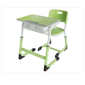 School Furniture Price Suppliers Single school chairs and table with height adjustable with MDF top for student used