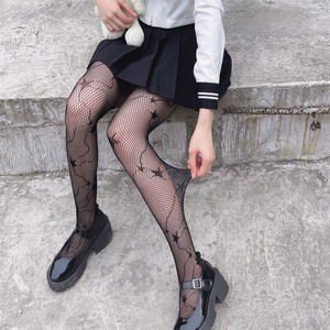 Medias de rejilla ultrafinas de jacquard con diseño de cola de estrella para primavera/verano, estilo oscuro para chicas, pantimedias transparentes en blanco y negro. - Product Image 6