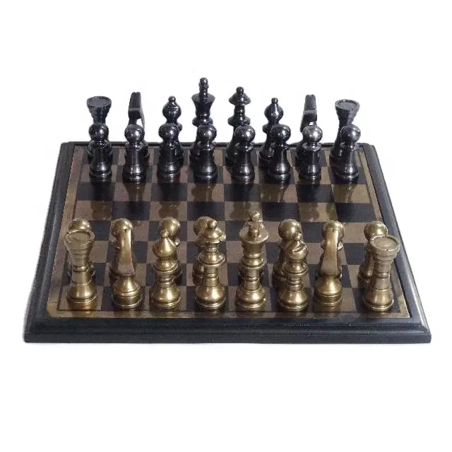 Klasik Metal satranç Metal satranç Metal ile erkekler ve ahşap taban yetişkin satranç Se teneke 43 cm ve 30 cm