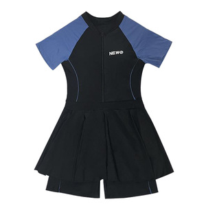 Maillot de bain une pièce Baiya pour femme, style jupe, sportif, color block, amincissant, avec fermeture éclair sur le devant, idéal pour l'entraînement et les centres de villégiature - Product Image 5