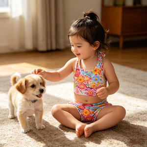 Conjunto <span class=keywords><strong>de</strong></span> Ropa para Bebé Niña B12-1 con Estampado Personalizado, Cintura Ajustable y Pantalones Cortos, Spandex y Algodón Anti-Pilling - Product Image 6