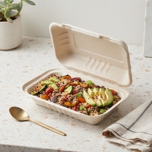 Boîte alimentaire à emporter CANEX en bagasse de canne à sucre, écologique et jetable, format coquille de 9 x 6 pouces - Product Image 4