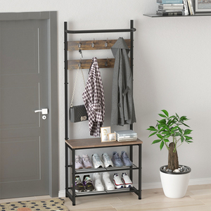 Porte-manteau autoportant pour entrée avec banc à chaussures, organisateur de rangement avec crochets pour couloir et chambre - Product Image 2