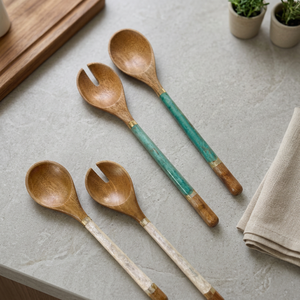 Juego de Utensilios de Cocina ArtSpoon de Madera de Mango Esmaltada, Cuchillería Artesanal para Cocina, Vajilla Diaria, Esenciales para el Comedor, 2 Piezas - Product Image 1
