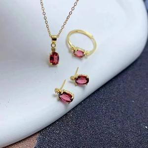 Ensemble de bijoux en argent sterling 925 et grenat naturel plaqué or de style arabe pour les cadeaux des femmes Célébrations d'anniversaire de fiançailles - Product Image 3