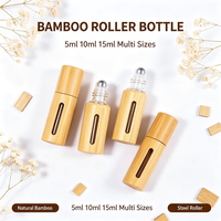 Flacon à bille en verre avec manchon en bambou et fenêtre visible, écologique, 3ml 5ml 10ml 15ml, flacon à bille en acier inoxydable