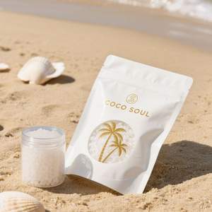 Bolsa de sal de calidad premium con impresión personalizada, acabado mate, tipo stand-up pouch con ventana para sal marina - Product Image 2