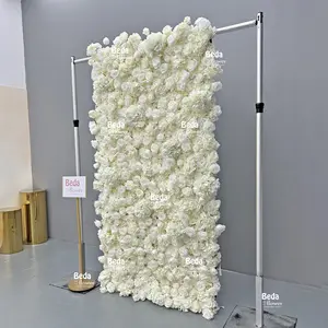 Beda Decoration New Product Odorless Durable Silk 3d Red Rose Background Wall Wedding Flower Backdrop for Wedding Decoration