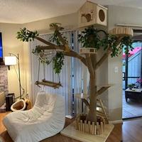 Arbre à chat en bois massif robuste pour les gros chats - Multifonctionnel avec poteau à gratter, maison et lit pour chat, utilisation toute l'année