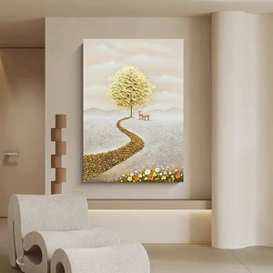 Pintura al óleo pintada a mano, arte abstracto vertical, marco dorado, arte texturizado para pared, decoración para sala de estar, recibidor. - Product Image 4