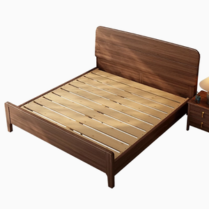 Lit king-size moderne et simple en bois de noyer massif, mobilier de luxe de haute qualité avec pieds en fer de style rétro français <span class=keywords><strong>nordique</strong></span>, gain de place - Product Image 2