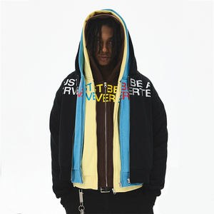 Custom Printed <b>Black</b> Men's 500gsm Heavyweight Breathable Loose Fit <b>Zip</b> <b>Hoodie</b> 100% Cotton Winter Season Embroidered Logo 3D - Product Image 2