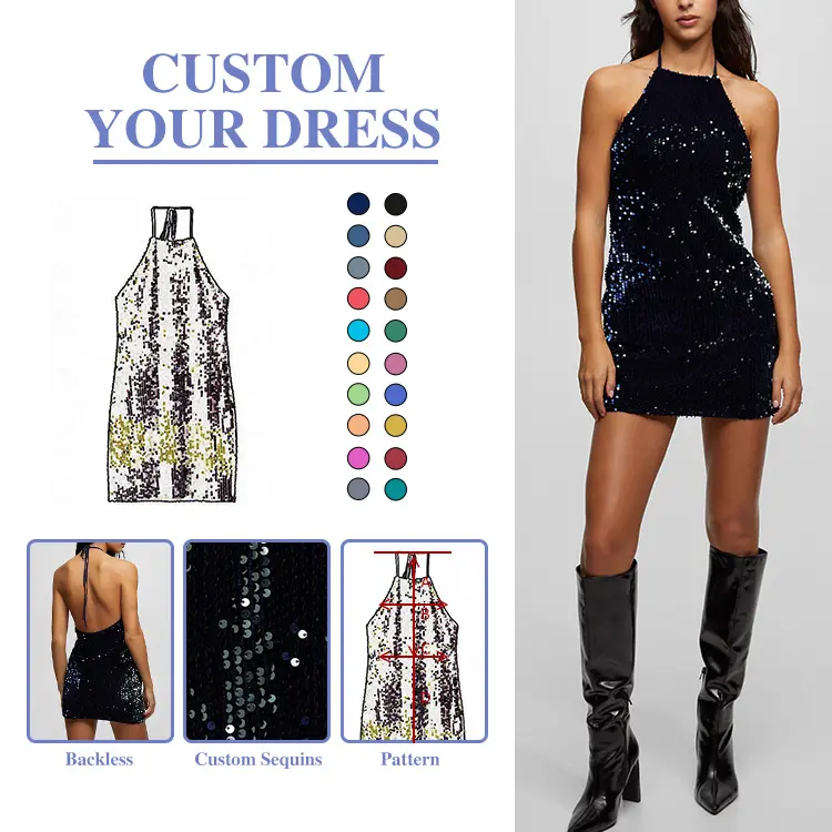 Luxury clothing mesh sequin dress sexy bodycon sleeveless v-neck party club mini dress ladies women dresses 2023