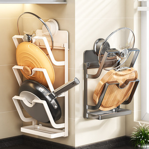 Support mural multi-niveaux en acier au carbone Sea Shark pour couvercles de casseroles, planches à découper et égouttoir de cuisine - Product Image 1