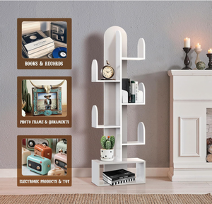 Estantería de Madera con Forma de Cactus de 5 Niveles, Estante Alto para Libros de Esquina, Organizador para CD/Películas/Libros, Ahorro de Espacio para Espacios Pequeños - Product Image 2