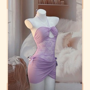Lencería Erótica Golden Shuttle, Camisón Transparente con Cuello Halter y Aberturas para Mujer, Falda Ajustada de Encaje Pura y Tentadora 8149 - Product Image 1