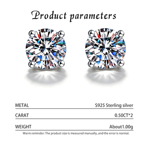 GRA Certificate Wholesale Classic S925 Sterling Silver Rhodium Plated 4 Prong D Color VVS1 0.5CT <b>Moissanite</b> Minimalist <b>Earrings</b> - Product Image 3