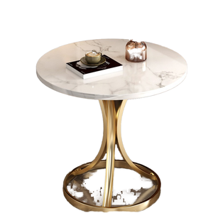 Mesa de Centro Moderna y Ecológica con Tapa Redonda de Mármol y Estructura de Acero para Muebles de Sala de Estar - Product Image 4